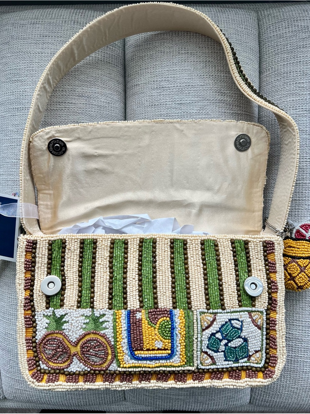 NWT Tropical Pineapple Drink Beaded Bag Handmade in India - Picture 9 of 9